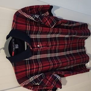 Nautica polo shirt Men's M Red and Navy Tartan plaid